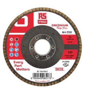 RS PRO Zirconium Flap Disc, 125 mm Diameter, P120 Grit, Grade 120+, Quick Change Attachment 184-9841