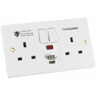 Timeguard 13A Passive 1 RCD Socket Plastic Surface Switched 230V ac White RCD06WPVN