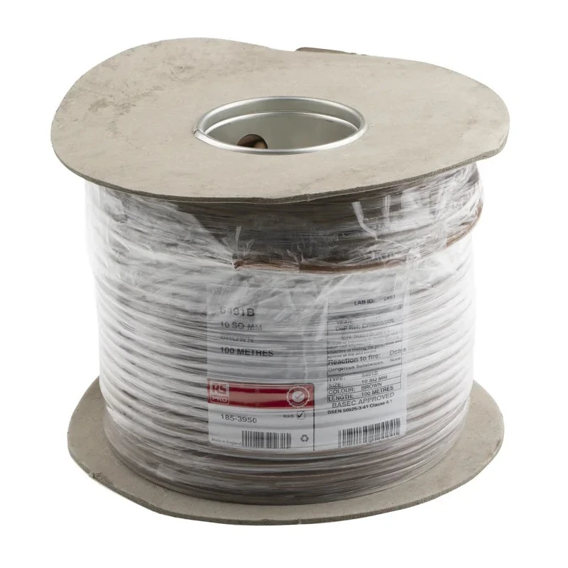RS PRO 6491B Series Brown Hook Up Wire 7/1.35 mm Core Strands 100 m Low Smoke Non-Halogen 450V DC 750V AC 90°C 185-3950
