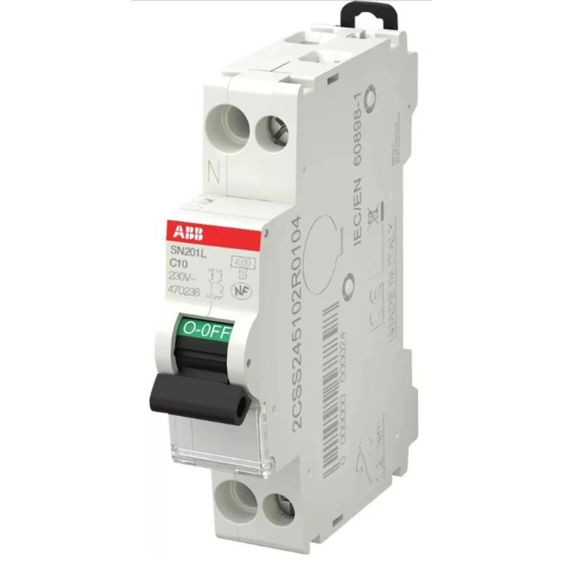ABB Miniature Circuit Breaker 1-Pole 10A Type C 230V AC 4.5kA Breaking Capacity SN201 