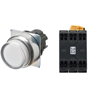Omron Push Button Complete Unit DPDT Momentary, Panel Mount 22 mm Cutout, IP66 Rated, 24 V DC 440 V AC A22NN-RNM-UWA-P112-NN