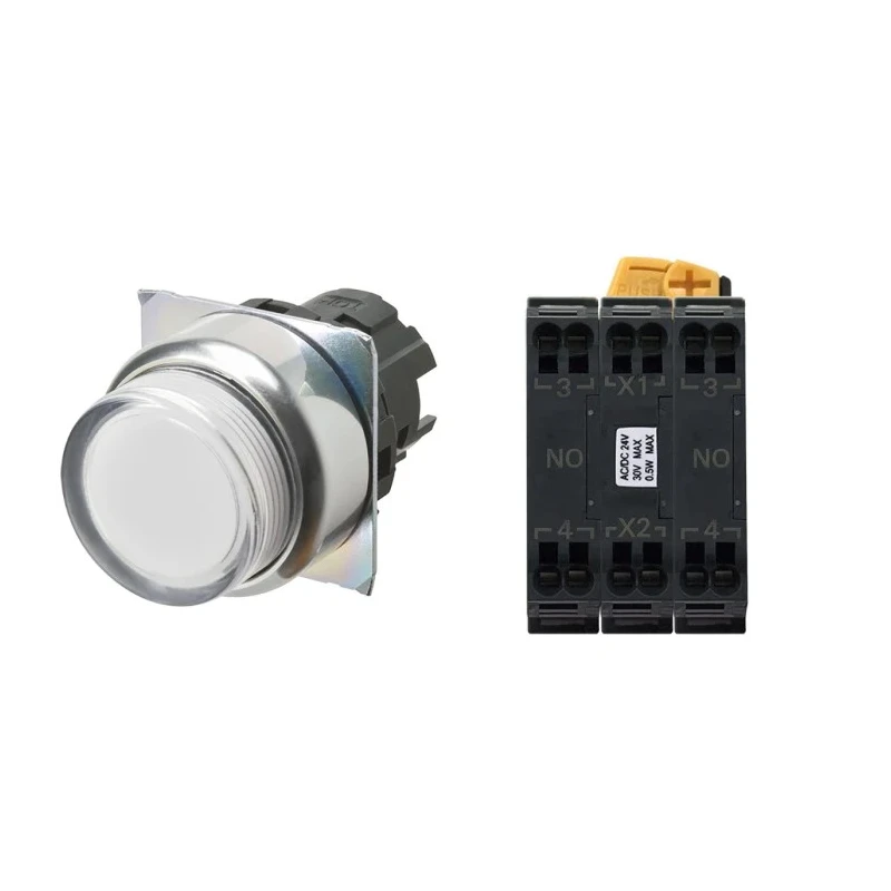 Omron Push Button Complete Unit DPDT Momentary, Panel Mount 22 mm Cutout, IP66 Rated, 24 V DC 440 V AC A22NN-RNM-UWA-P112-NN