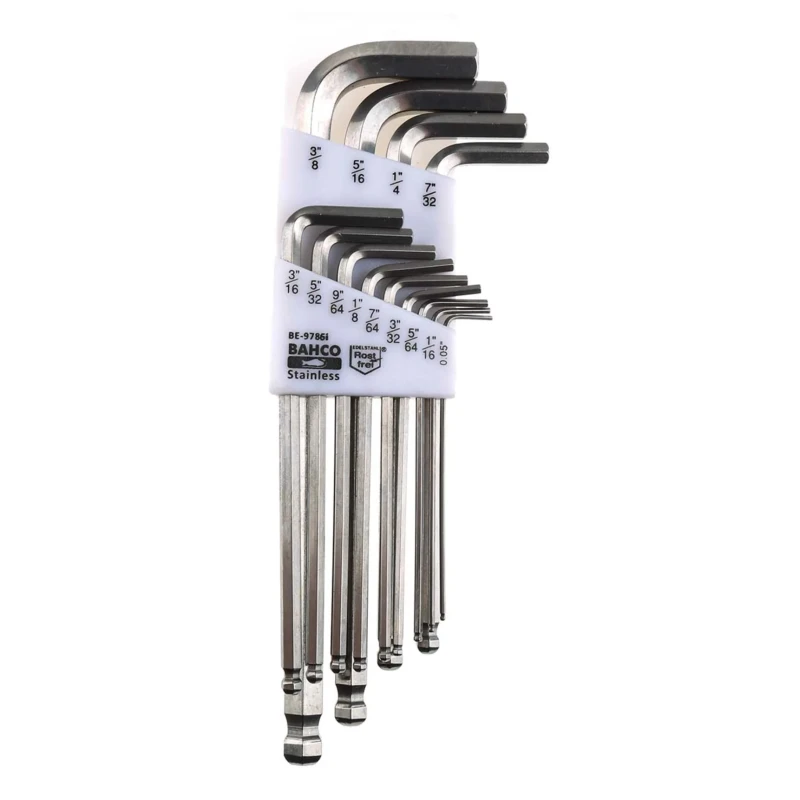 Bahco 13 Piece L Imperial Hex Key Set, Hex Size 0.05 to 9.53 mm, Long Arm, Stainless Steel BE-9786I