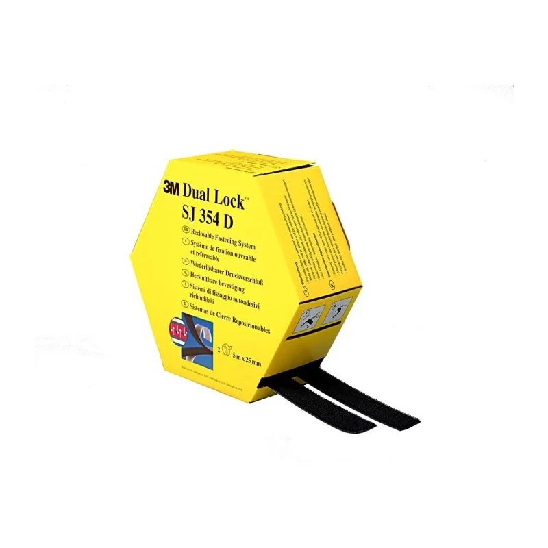 3M Black Hook & Loop Tape Dual Lock, 25mm Width x 5m Length, 5.8mm Thickness, Mushroom Hook Type 3M SJ 354D 25,4 mm x 5 m