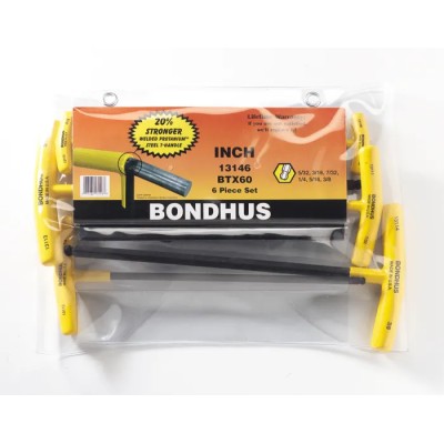 Bondhus 6 Piece T Imperial Hex Key Set Corrosion Resistant Steel Hex Size 3/16 → 7/32" BTX60