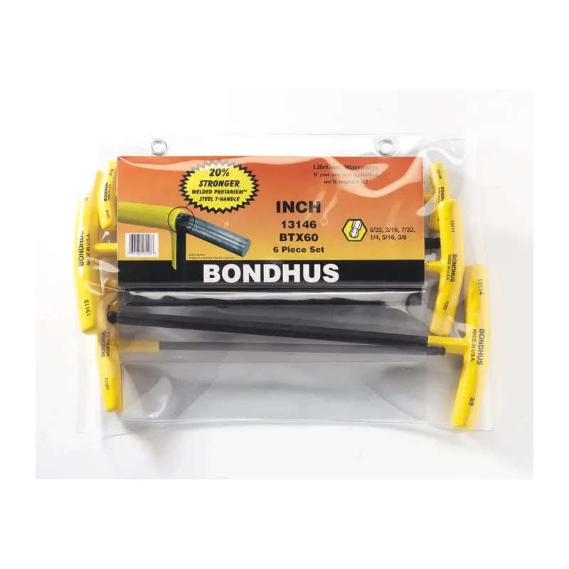 Bondhus 6 Piece T Imperial Hex Key Set Corrosion Resistant Steel Hex Size 3/16 → 7/32" BTX60