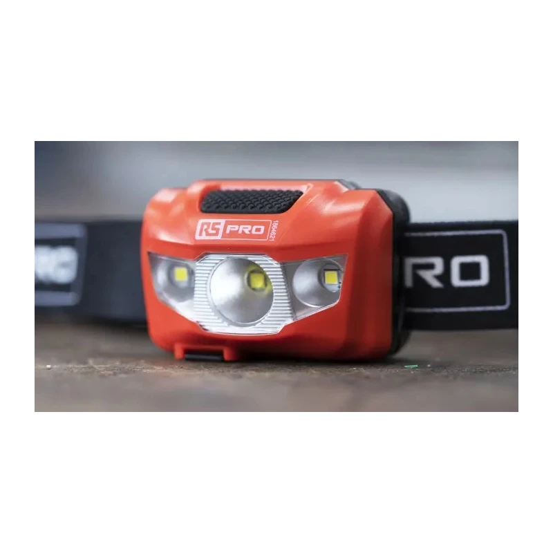 RS PRO Rechargeable LED Head Torch 250 lm 66 m, IPX6 Waterproof, Lithium-Polymer Battery, Adjustable Head Strap 186-4621