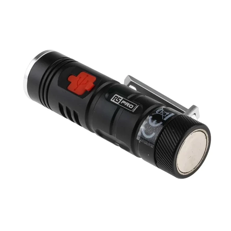 RS PRO Rechargeable LED Pocket Torch Black, 600 Lumen, USB Type C, Aircraft Aluminium Housing, Model 186-4623