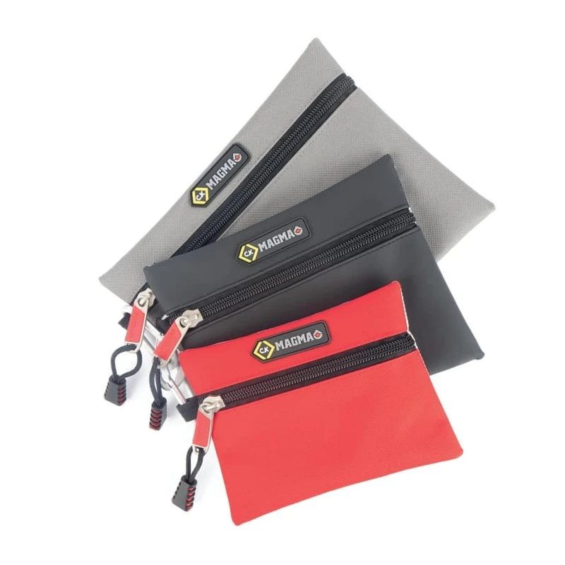CK Polyester 3 Pocket Tool Pouch with Zipper Lock, Belt Included, Bright Red MA2740