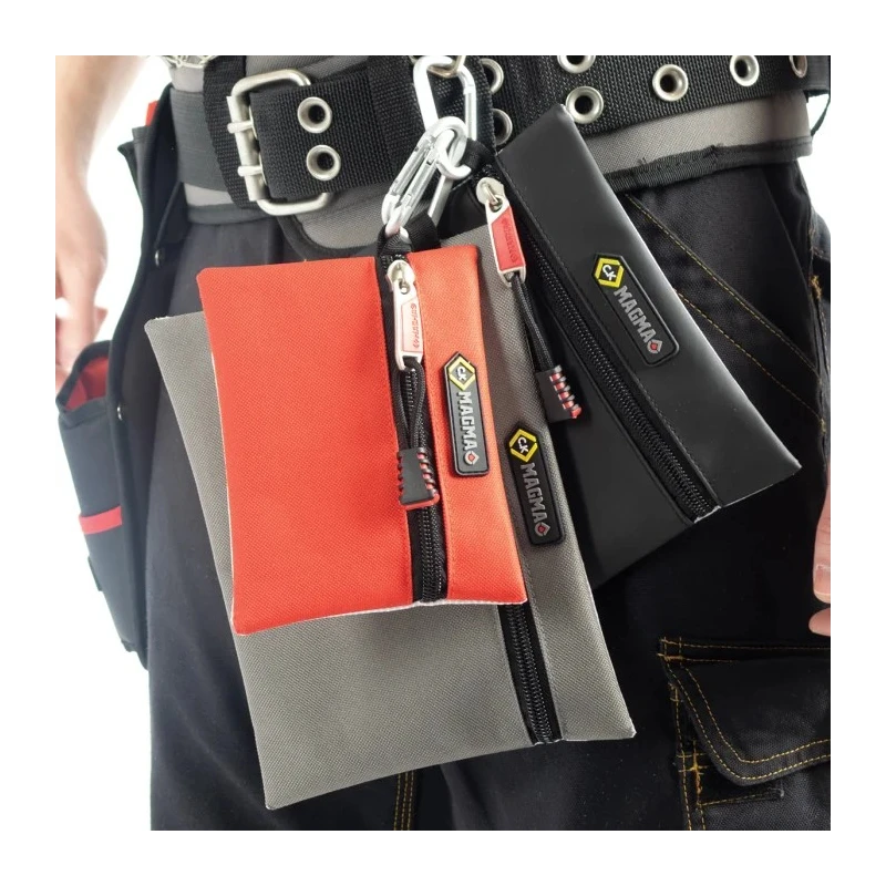 CK Polyester 3 Pocket Tool Pouch with Zipper Lock, Belt Included, Bright Red MA2740