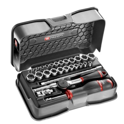 Facom 28-Piece 1/4 in Drive 6 Point Socket Set Chrome Vanadium Steel R.420AMU