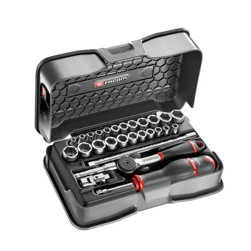 Facom 28-Piece 1/4 in Drive 6 Point Socket Set Chrome Vanadium Steel R.420AMU