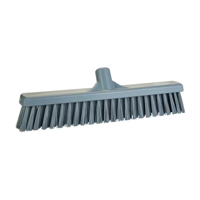 Vikan Broom Grey With Polyethylene Terephthalate Bristles Hard Push Broom 410mm Width 317488