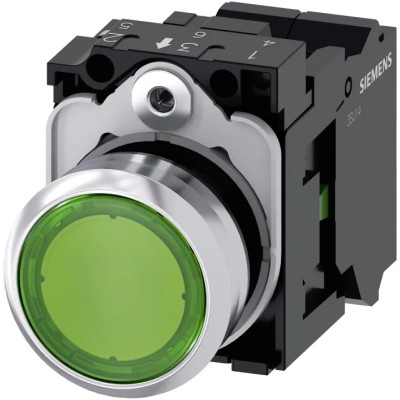 Siemens SIRIUS ACT 3SU11 Series Illuminated Push Button Complete Unit 22 mm Cutout Green SPST IP66 IP67 3SU1152-0AB40-3BA0