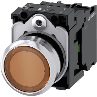 Siemens SIRIUS ACT 3SU11 Series Illuminated Push Button Complete Unit, Plate Mount, 22 mm Cutout, Amber 3SU1152-0AB00-1BA0