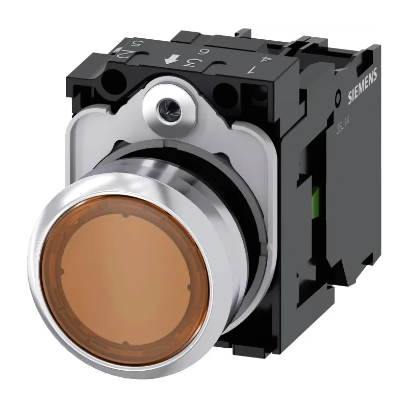 Siemens SIRIUS ACT 3SU11 Series Illuminated Push Button Complete Unit, Plate Mount, 22 mm Cutout, Amber 3SU1152-0AB00-1BA0
