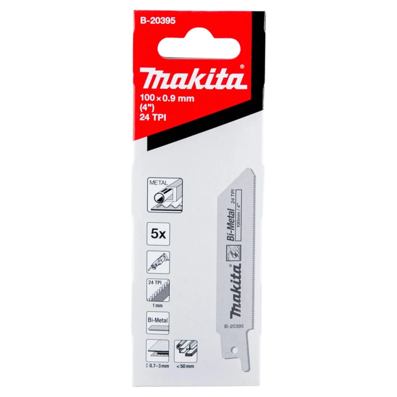 Makita Reciprocating Saw Blade 5-Piece 100 mm Bi-Metal, 24 Teeth Per Inch B-20395