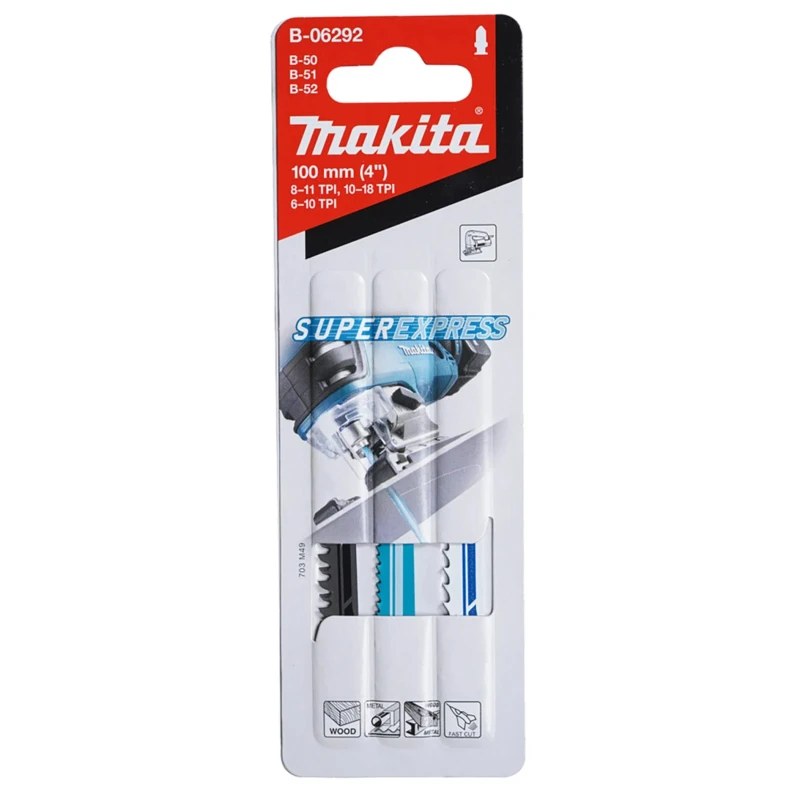 Makita Jigsaw Blade Metal Wood High Speed Steel, 75mm Cutting Length, Pack of 3 Blades B-06292