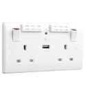 BG Electrical 13A White 2 Gang Power Socket Type G British USB 240V 822UWR