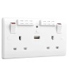 BG Electrical 13A White 2 Gang Power Socket Type G British USB 240V 822UWR