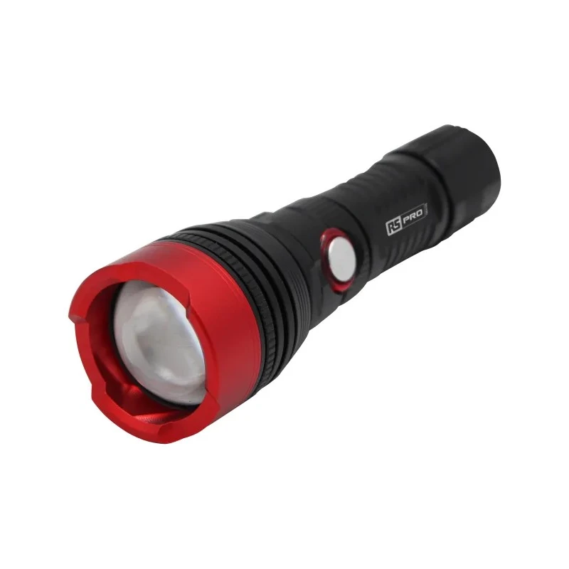 RS PRO Aluminium LED Torch Red, Black 600 lm, 163 mm, IPX4, Non-Rechargeable, 4 AAA Batteries Included 196-4196