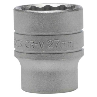 Teng Tools 1/2 in Drive 27 mm 12 Point Bi-Hexagon Socket with Satin Finish, Chrome Vanadium Steel, 43mm Overall M120527-C