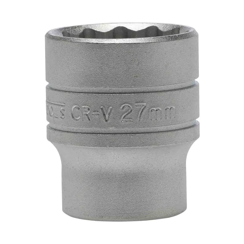 Teng Tools 1/2 in Drive 27 mm 12 Point Bi-Hexagon Socket with Satin Finish, Chrome Vanadium Steel, 43mm Overall M120527-C