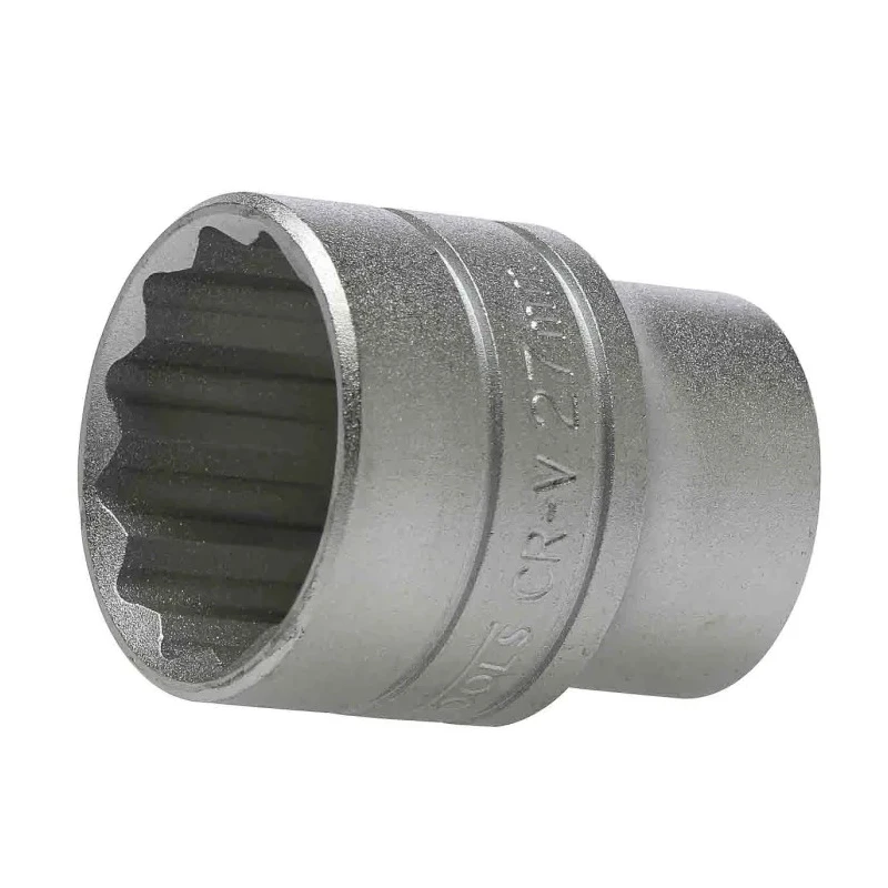 Teng Tools 1/2 in Drive 27 mm 12 Point Bi-Hexagon Socket with Satin Finish, Chrome Vanadium Steel, 43mm Overall M120527-C