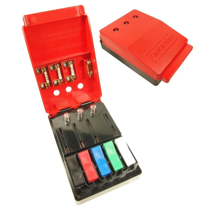 RS PRO Mains Test Block 440V AC 16A Surface Mount Lid with Neon Indicators 3 Phase Quicktest 199-4813