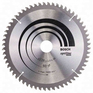 Bosch Circular Saw Blade 216 mm Diameter, 60 Teeth Fine Cut, Tungsten Carbide, 7000 RPM 2608640433