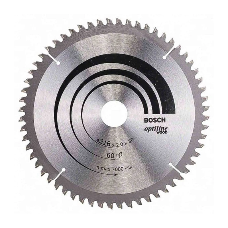 Bosch Circular Saw Blade 216 mm Diameter, 60 Teeth Fine Cut, Tungsten Carbide, 7000 RPM 2608640433
