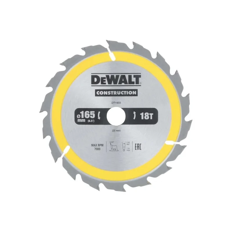DeWALT Circular Saw Blade 165mm 18 Teeth Per Inch for Rough Timber, Timber with Embedded Nails, Softwood DT1933-QZ