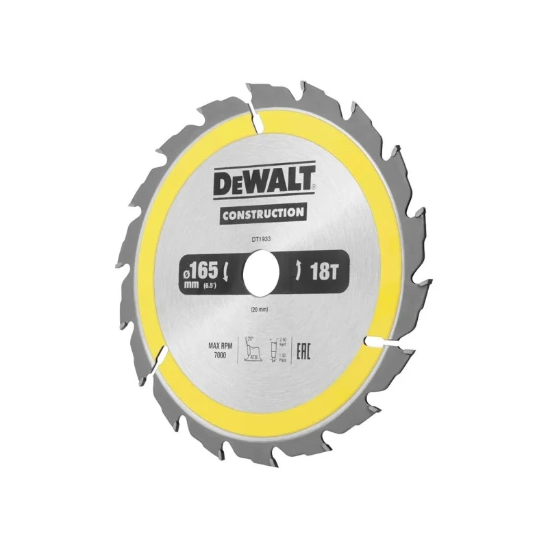 DeWALT Circular Saw Blade 165mm 18 Teeth Per Inch for Rough Timber, Timber with Embedded Nails, Softwood DT1933-QZ