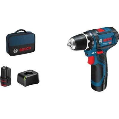 Bosch Cordless Drill Driver 12V 2Ah Li-Ion Battery Keyless Chuck 10mm Pistol Grip 060186817A