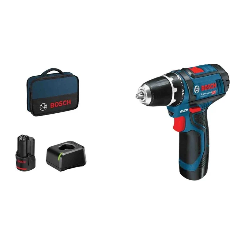 Bosch Cordless Drill Driver 12V 2Ah Li-Ion Battery Keyless Chuck 10mm Pistol Grip 060186817A