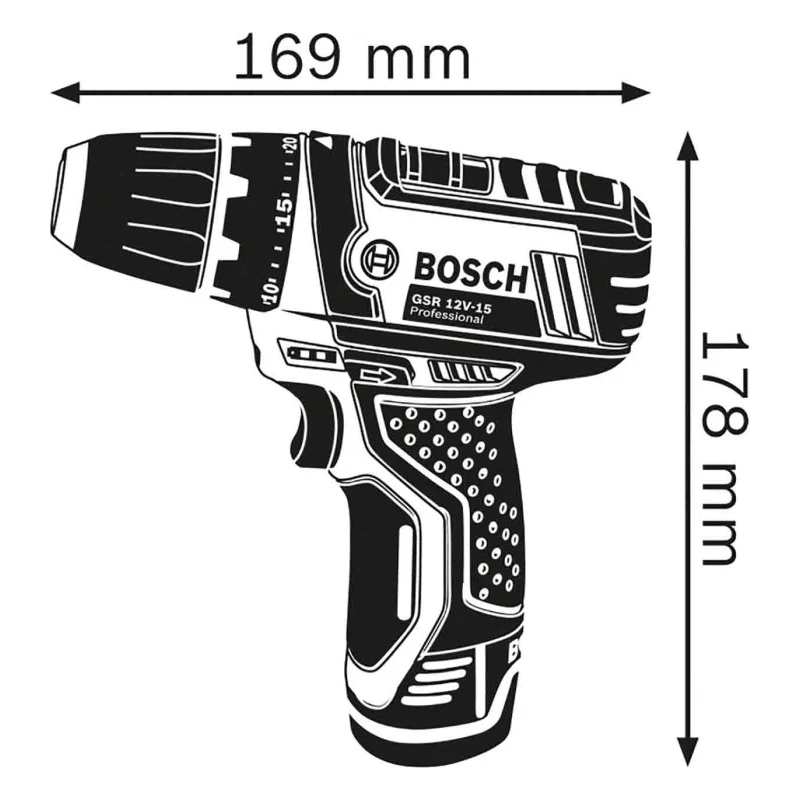 Bosch Cordless Drill Driver 12V 2Ah Li-Ion Battery Keyless Chuck 10mm Pistol Grip 060186817A