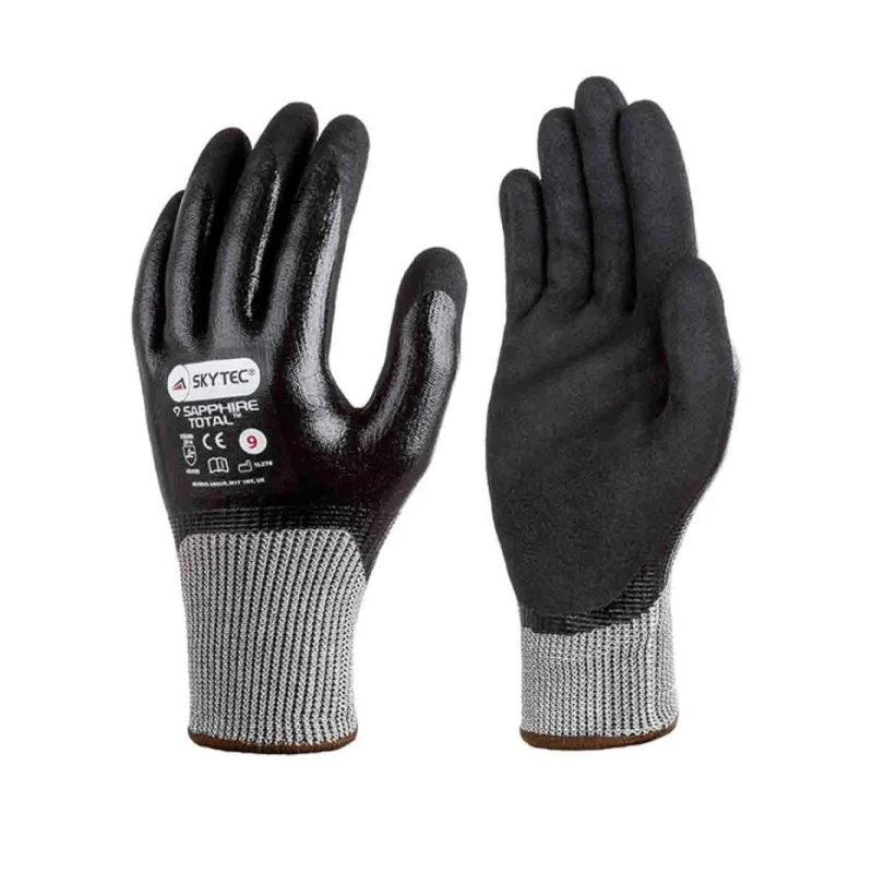 Skytec Black Grey Nitrile Foam Work Gloves Size 9, Abrasion Cut Puncture Tear Resistant SKY0012