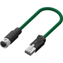 RS PRO Cat5e Ethernet Cable 2 m Green M12 Male to RJ45 Male Braid Thermoplastic Elastomer Cat5e
