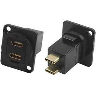 RS PRO Dual USB Type C 2 Port Straight Panel Feedthrough USB Connector IP40 30V AC 3A IP40