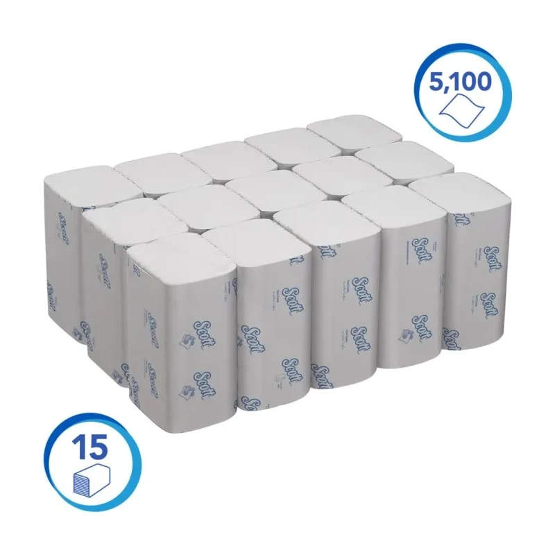 SCOTT Interfolded Paper Towel, 186 x 210 mm Sheet Size, 1 Ply, 5100 Sheets 6637