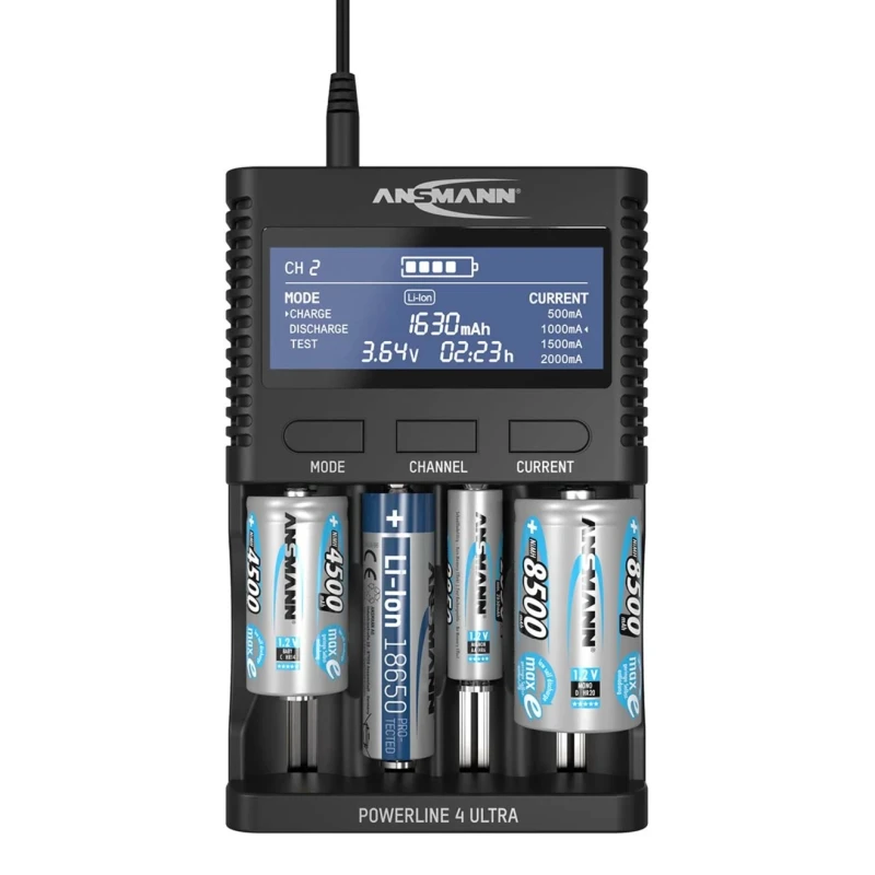 Ansmann Powerline 4 Ultra Battery Charger for 12V, Lithium-ion NiMH AA AAA C D, 2000 mA, UK EU Plug 1001-0080-UK
