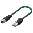 RS PRO Shielded Cat5e Ethernet Cable, 500 mm, Teal Polyurethane Jacket, M12 Male to RJ45 Male Connector Cat5e