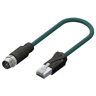RS PRO Shielded Cat5e Ethernet Cable, 500 mm, Teal Polyurethane Jacket, M12 Male to RJ45 Male Connector Cat5e