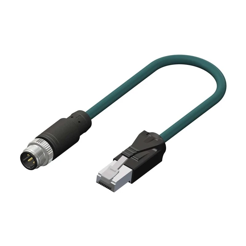 RS PRO Shielded Cat5e Ethernet Cable, 500 mm, Teal Polyurethane Jacket, M12 Male to RJ45 Male Connector Cat5e