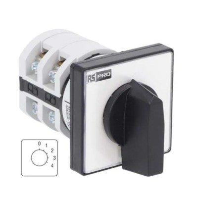 RS PRO Industrial 5 Position 30 Degree Rotary Cam Switch, Panel Mount, 16A, IP20, Knob Actuator 208-3902