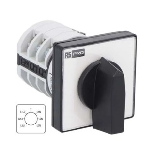 RS PRO 7 Position 45° Rotary Cam Switch with Knob Actuator 20A 690V 3 Phase 6 Poles IP20 208-3916
