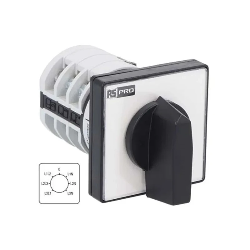 RS PRO 7 Position 45° Rotary Cam Switch with Knob Actuator 20A 690V 3 Phase 6 Poles IP20 208-3916