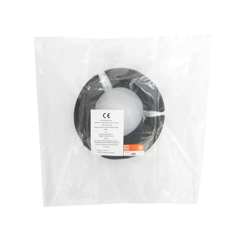 RS PRO Black Hook Up Wire, 199/0.08 mm Core Strands, 5 m Length, Silicone Rubber Jacket, 500V, 200°C Rated 210-1252