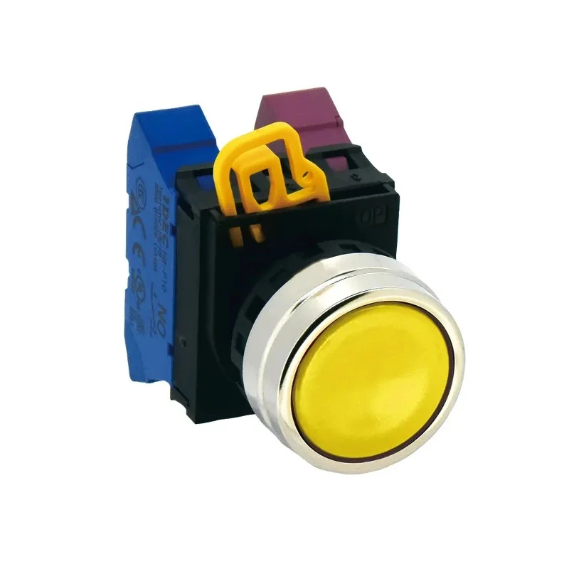Idec Yellow Momentary Round Push Button Head 22 mm Cutout, Plastic Material, IP65 YW4B