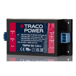 TRACOPOWER Switching Power Supply 2 Output 24V DC, 50W, 90-305V AC Input TMPW 50-124-J